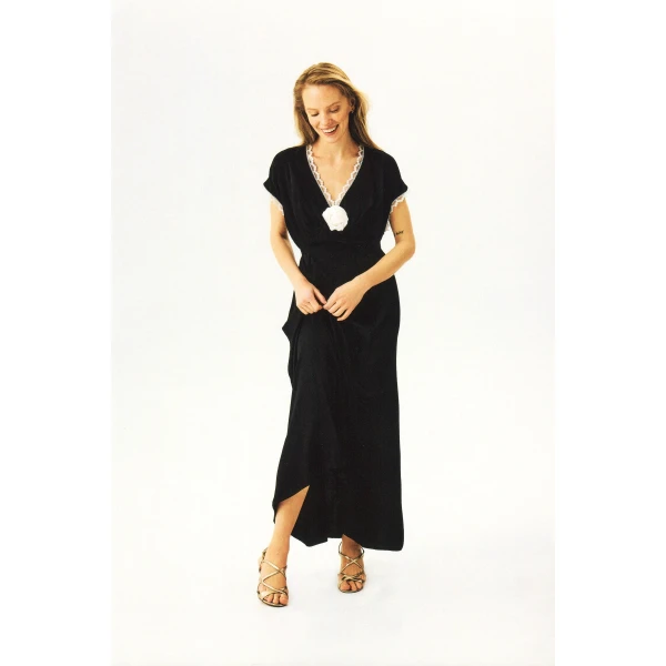 The Sleeper The Genus Rosa Satin Dress in Black, view 3