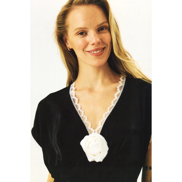 The Sleeper The Genus Rosa Satin Dress in Black, view 4