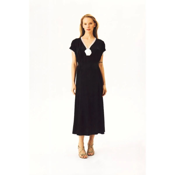 The Sleeper The Genus Rosa Satin Dress in Black, view 6