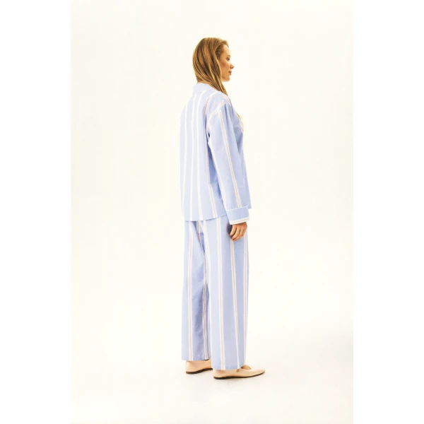 The Sleeper The Rose Cotton Pajama Set in Blue Stripes, view 4
