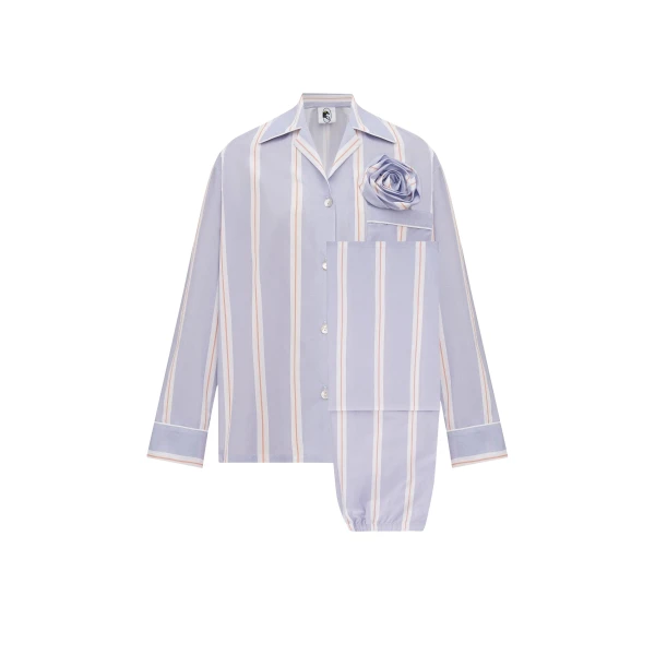 The Sleeper The Rose Cotton Pajama Set in Blue Stripes