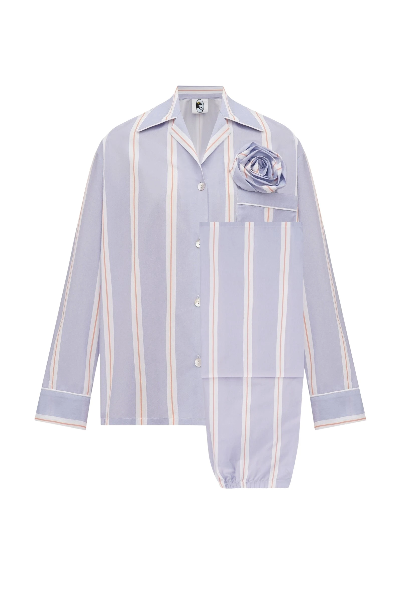 The Sleeper The Rose Cotton Pajama Set in Blue Stripes