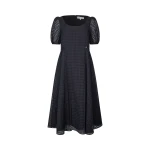 Stine Goya Adjustable Waist Voluminous Midi Dress in Checkered Organza