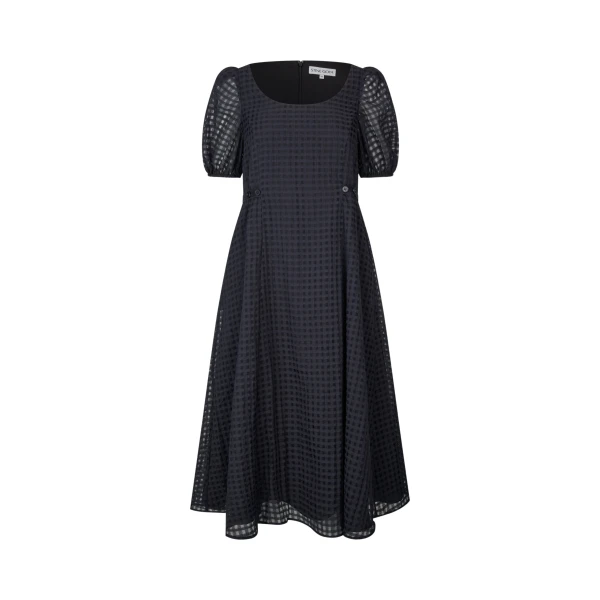 Stine Goya Adjustable Waist Voluminous Midi Dress in Checkered Organza