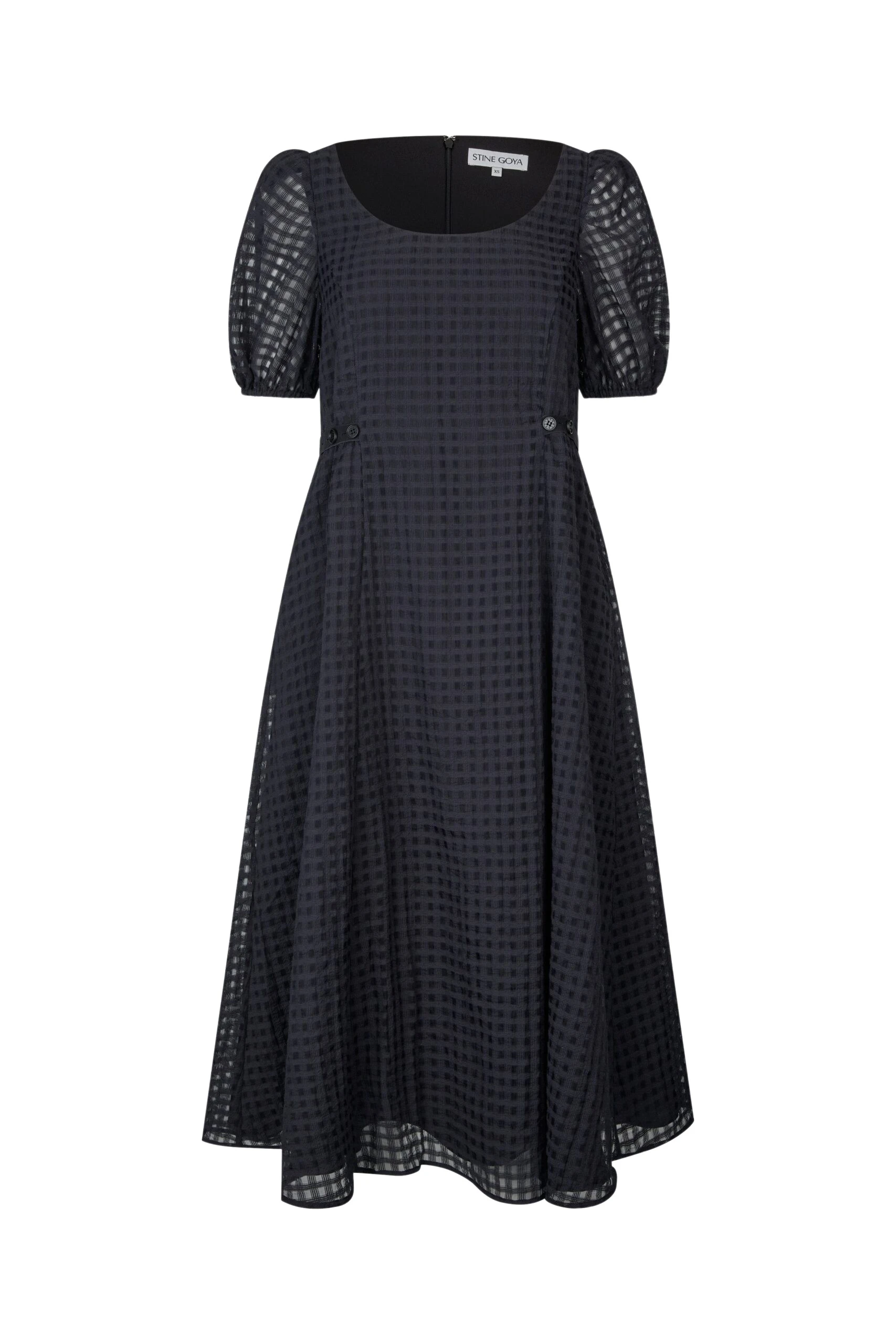 Stine Goya Adjustable Waist Voluminous Midi Dress in Checkered Organza
