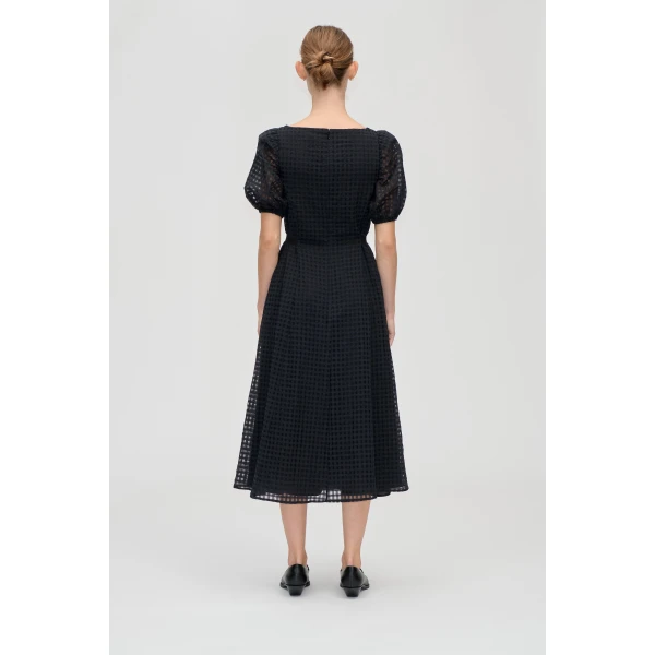 Stine Goya Adjustable Waist Voluminous Midi Dress in Checkered Organza, view 4