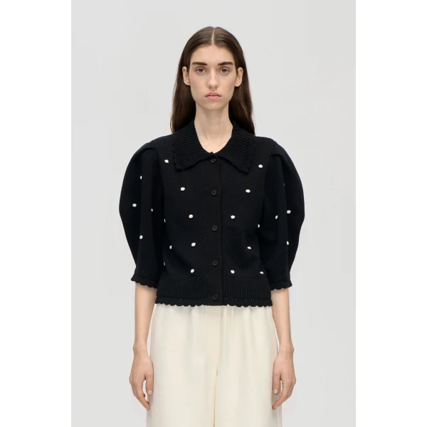 Stine Goya Bobble Knit Polo Cardigan in Midnight Bobbles, view 2