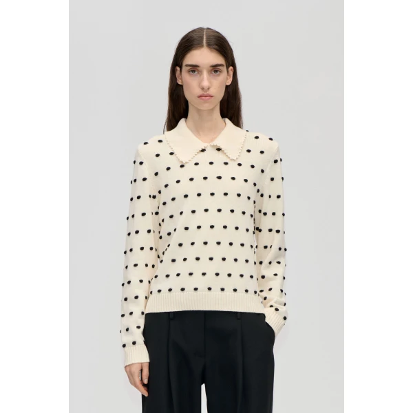 Stine Goya Bobble Polo Collar Sweater in Sunlight Bobbles, view 2