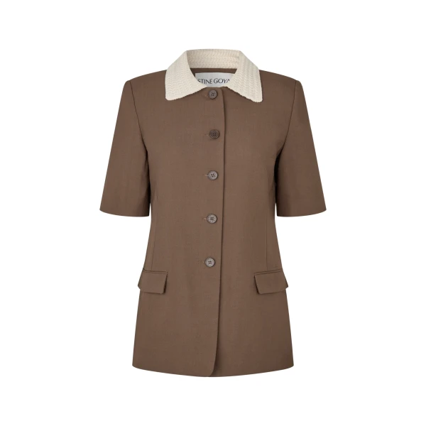 Stine Goya Boxy Short Sleeve Tailoring Jacket in Chicory Coffee