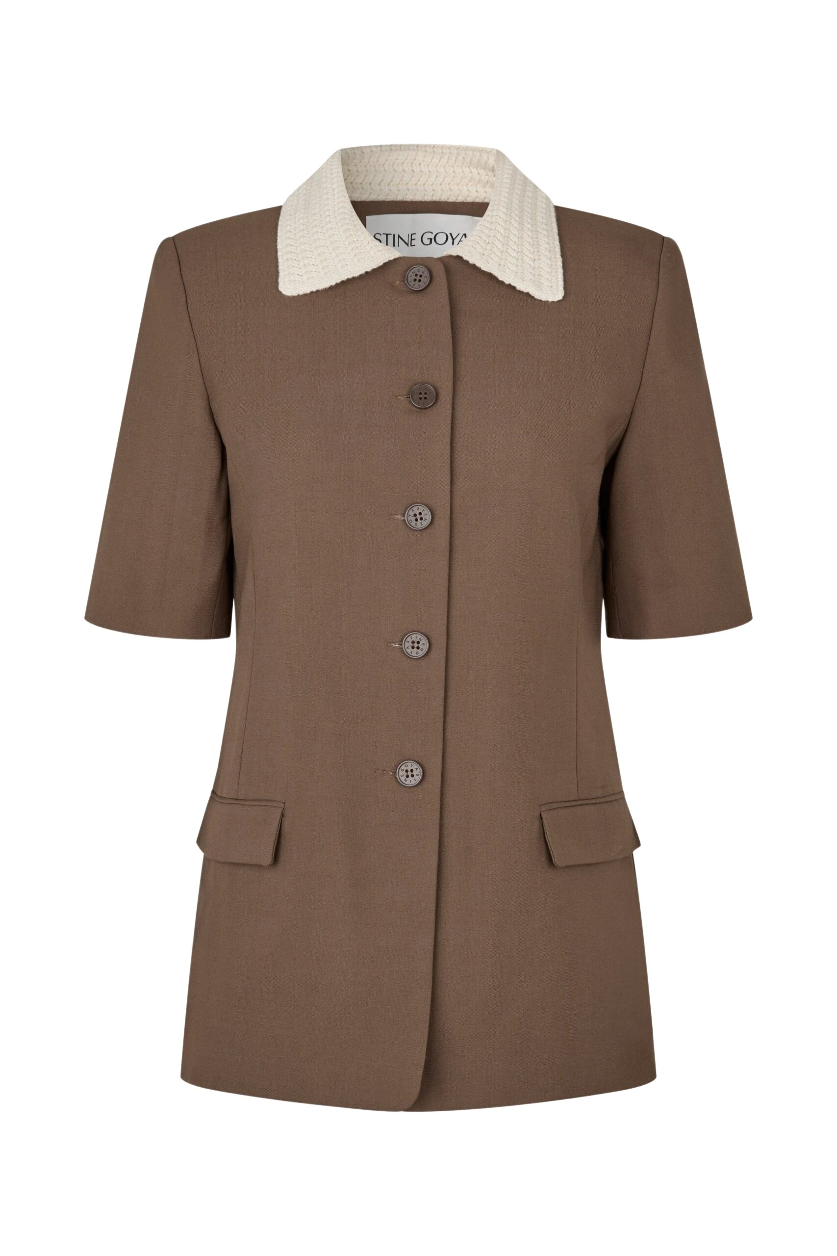 Boxy Short Sleeve Tailoring Jacket in Chicory Coffee