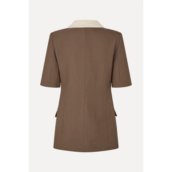 Stine Goya Boxy Short Sleeve Tailoring Jacket in Chicory Coffee, view 2