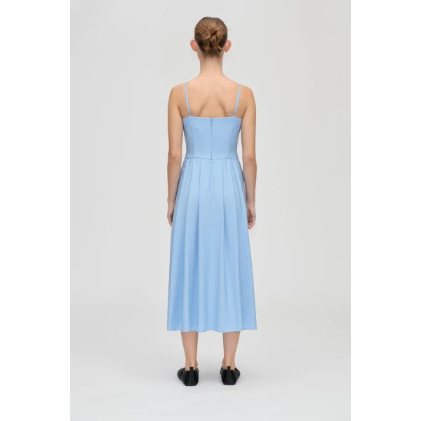Stine Goya Bustier Dress With Flower Details in Bel Air Blue, view 4