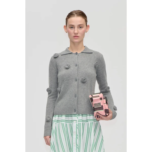 Stine Goya Button Up Long Sleeve Polo Knit in Flint Gray, view 2