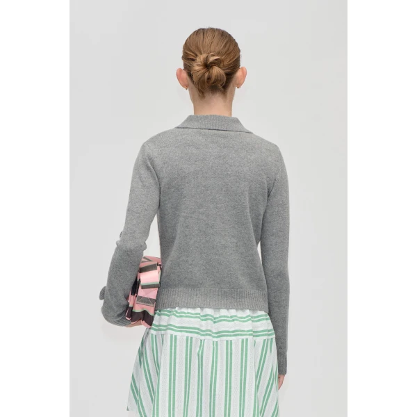 Stine Goya Button Up Long Sleeve Polo Knit in Flint Gray, view 4