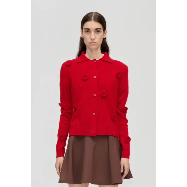 Stine Goya Button Up Long Sleeve Polo Knit in Velocity Red, view 2