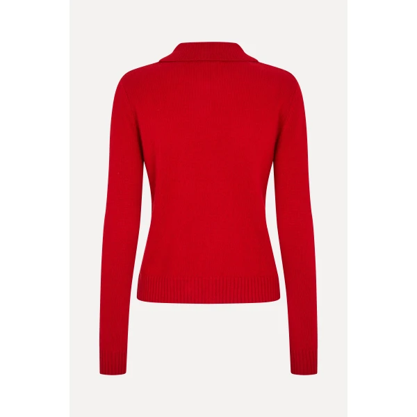 Stine Goya Button Up Long Sleeve Polo Knit in Velocity Red, view 3