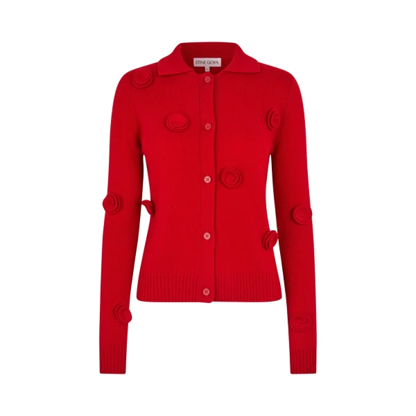 Stine Goya Button Up Long Sleeve Polo Knit in Velocity Red
