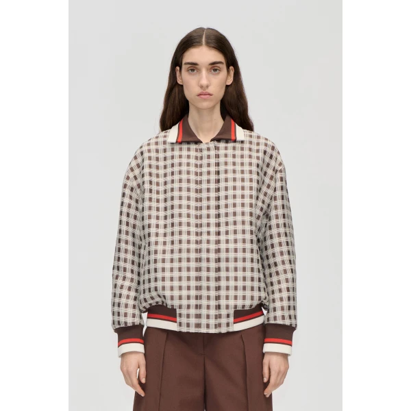 Stine Goya Collar Bomber Jacket in Checks, view 2