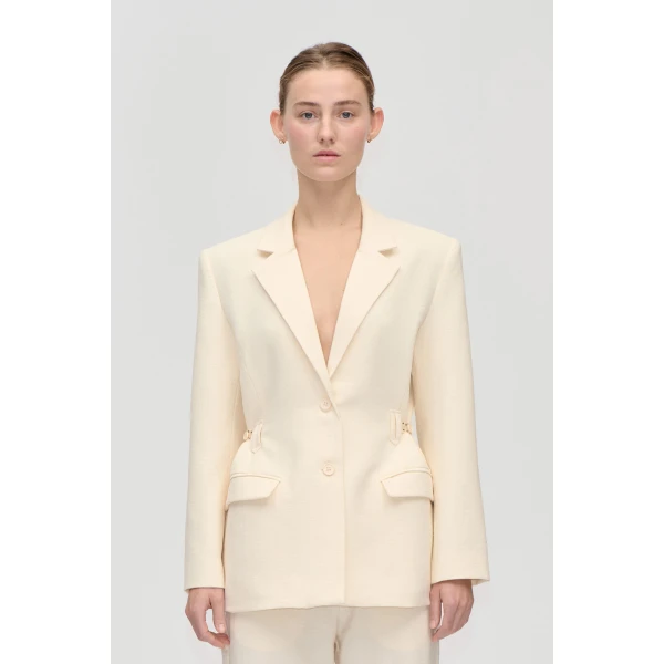 Stine Goya Elastic Detail Tailoring Blazer in Eggnog, view 2