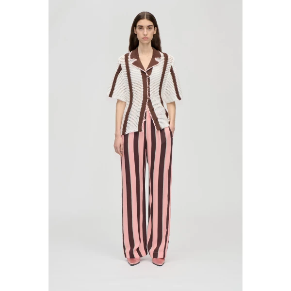 Stine Goya Elasticated Long Pants in Rosewood Mint Stripes, view 2