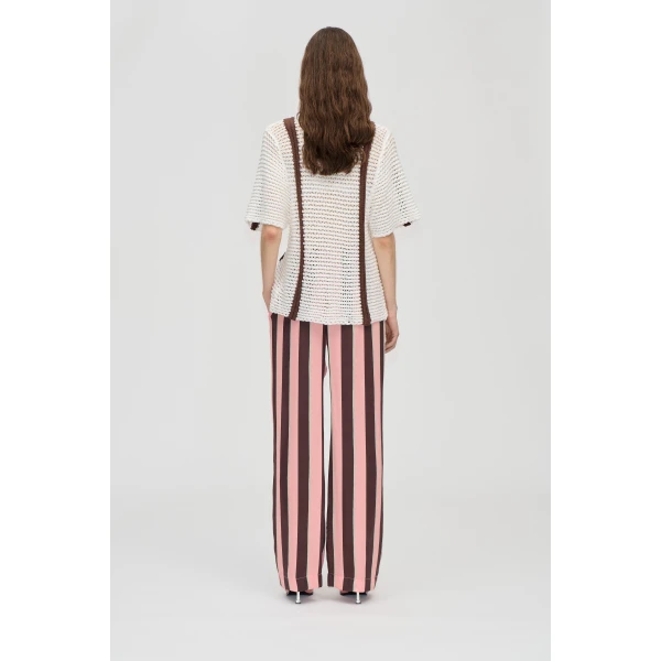 Stine Goya Elasticated Long Pants in Rosewood Mint Stripes, view 4