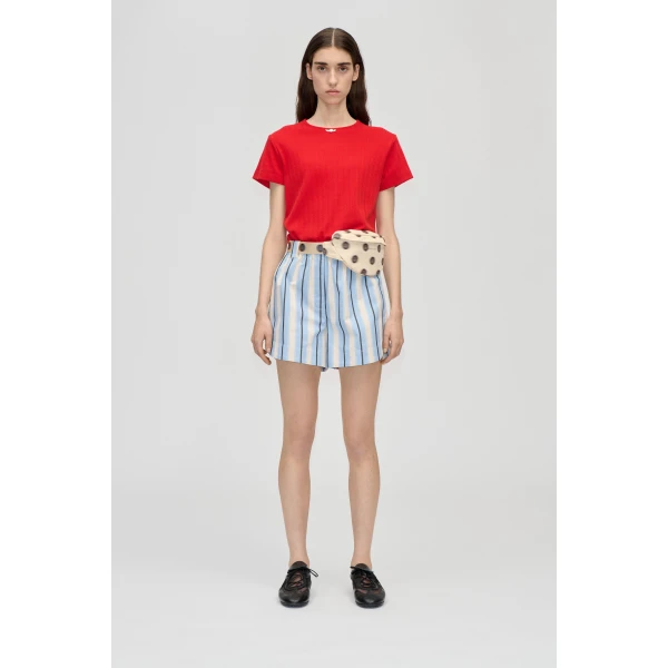 Stine Goya Elasticated Shorts With Tab in Lightwave Stripes, view 2