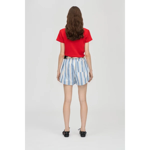 Stine Goya Elasticated Shorts With Tab in Lightwave Stripes, view 4