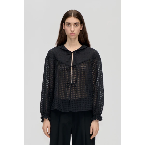 Stine Goya Flowy Long Sleeve Top in Checkered Organza, view 2