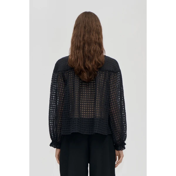 Stine Goya Flowy Long Sleeve Top in Checkered Organza, view 4