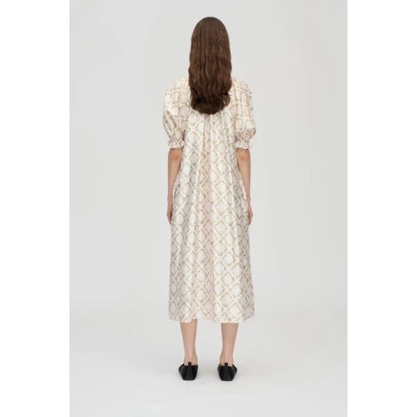 Stine Goya Front Placket Long Dress in Sakura Check Pink, view 4