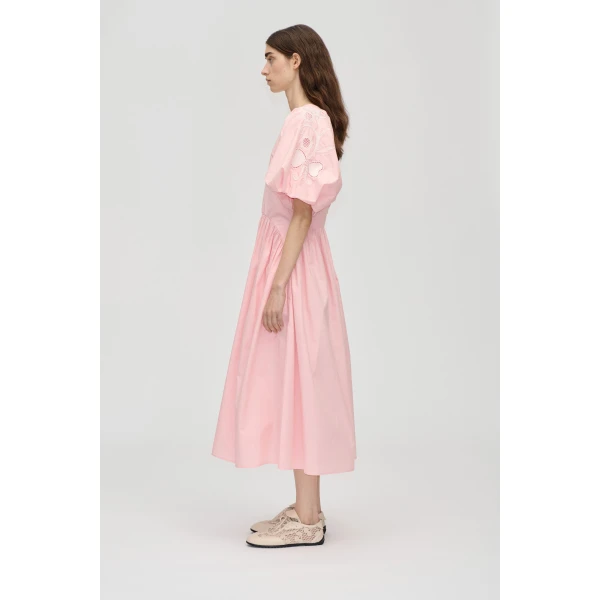 Stine Goya Gathered Raglan Sleeve Midi Dress in Ballerina Broderie, view 3