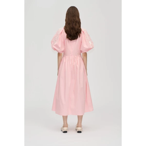 Stine Goya Gathered Raglan Sleeve Midi Dress in Ballerina Broderie, view 4