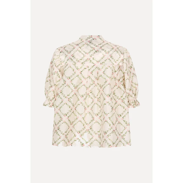 Stine Goya Gathered Top in Sakura Check Pink, view 3