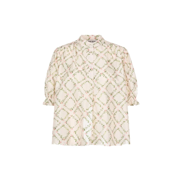 Stine Goya Gathered Top in Sakura Check Pink