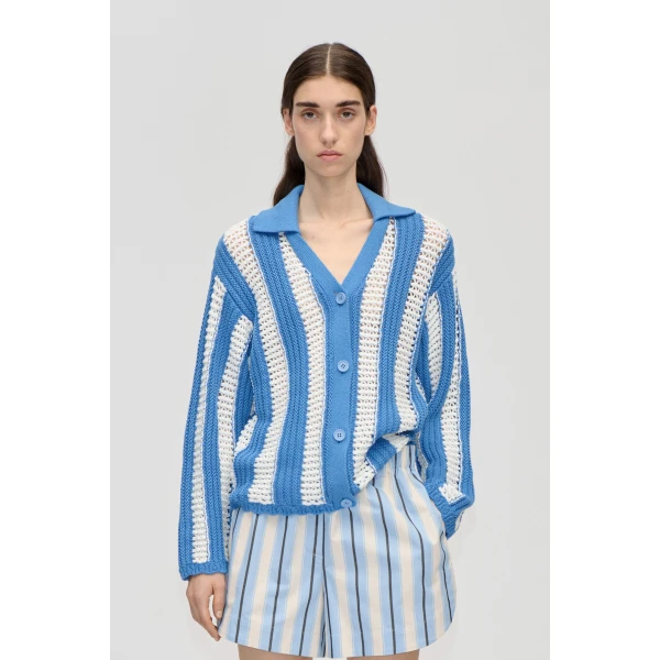 Stine Goya Knit Collar Cardigan in Baseball Stripes, view 2
