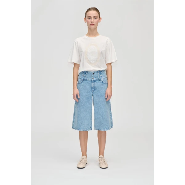 Stine Goya Logoed Loop Jorts in Denim Blue Shorts, view 2