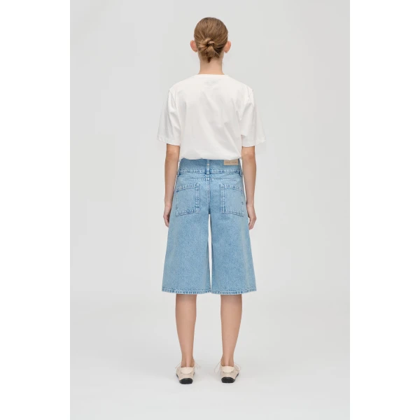 Stine Goya Logoed Loop Jorts in Denim Blue Shorts, view 4