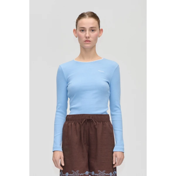 Stine Goya Long Sleeve Rib Top in Bel Air Blue, view 2