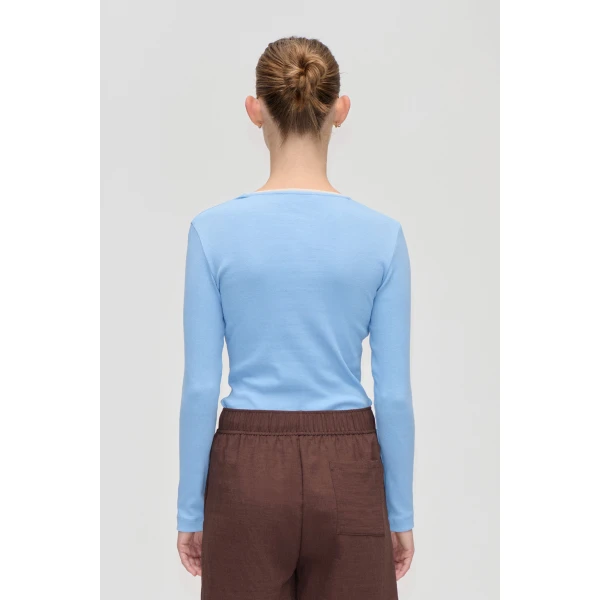 Stine Goya Long Sleeve Rib Top in Bel Air Blue, view 4