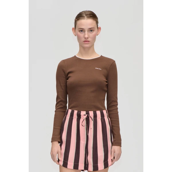Stine Goya Long Sleeve Rib Top in Chicory Coffee, view 2
