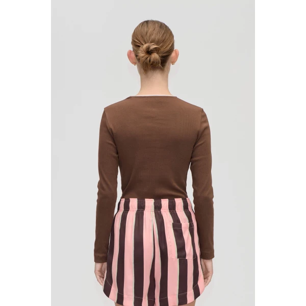 Stine Goya Long Sleeve Rib Top in Chicory Coffee, view 4