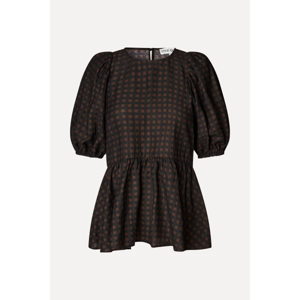 Stine Goya Puff Sleeve Peplum Top in Morgensol Checks, view 2