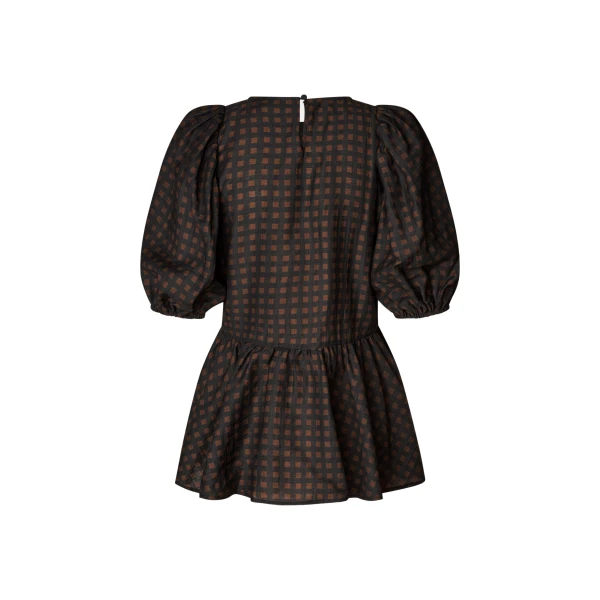 Stine Goya Puff Sleeve Peplum Top in Morgensol Checks