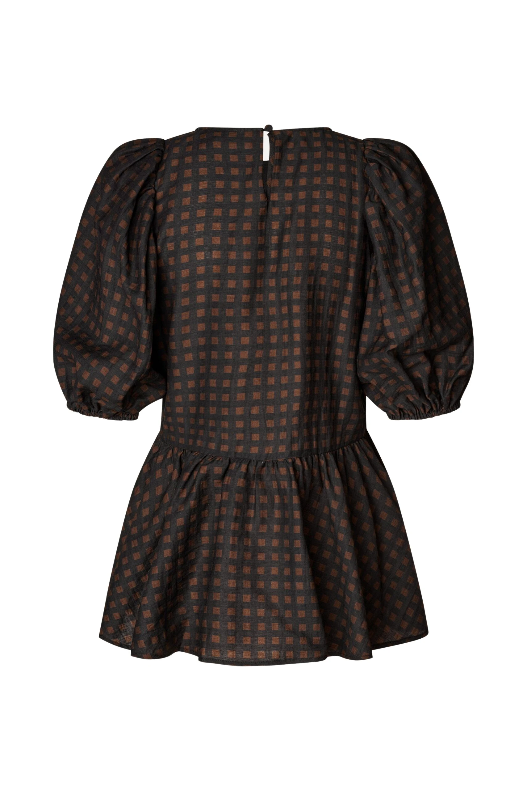 Puff Sleeve Peplum Top in Morgensol Checks