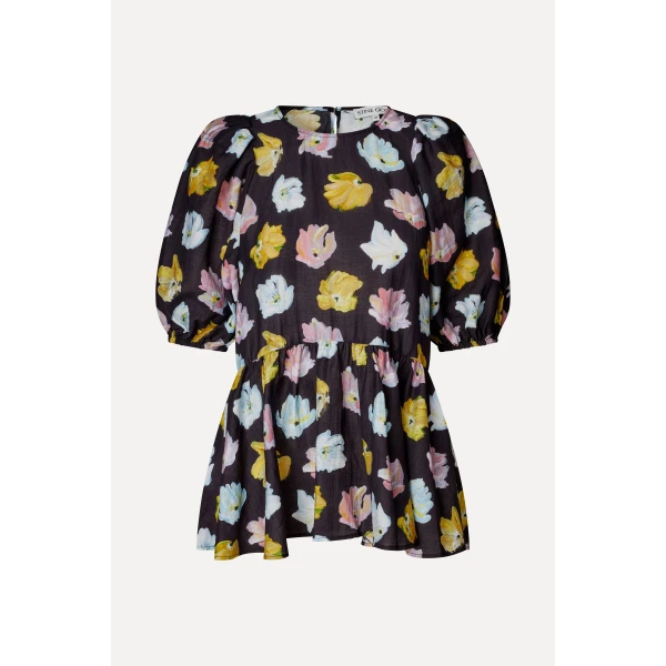 Stine Goya Puff Sleeve Peplum Top in Morgensol Poppies, view 2