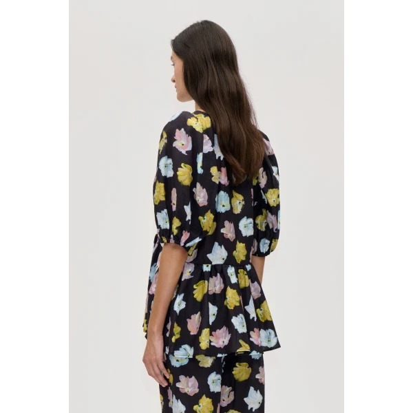 Stine Goya Puff Sleeve Peplum Top in Morgensol Poppies, view 3
