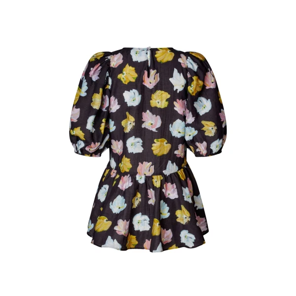 Stine Goya Puff Sleeve Peplum Top in Morgensol Poppies