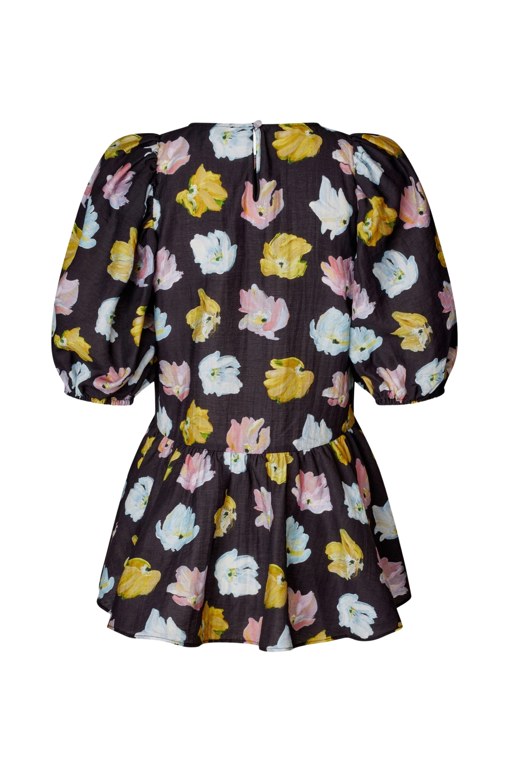 Puff Sleeve Peplum Top in Morgensol Poppies