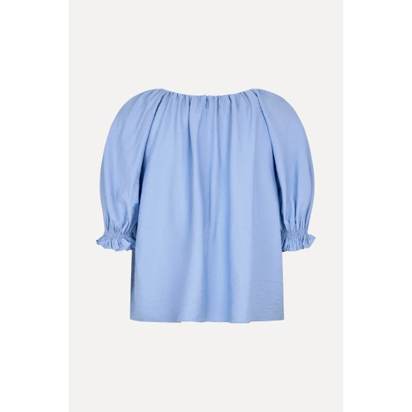 Stine Goya Puff Sleeve Top With Flower Details in Bel Air Blue, view 3