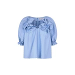 Stine Goya Puff Sleeve Top With Flower Details in Bel Air Blue